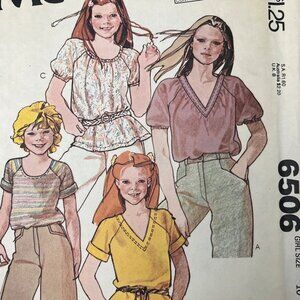 Vintage McCalls 6506 Set of Tops & Blouses Pattern For Girls Size 14